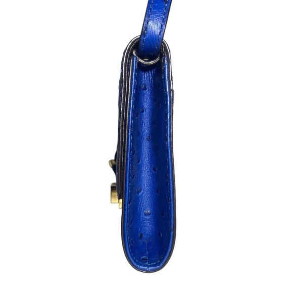Michael Kors Blue Ostrich Embossed Leather Convertible Clutch Shoulder Bag w/Key - Picture 5 of 12